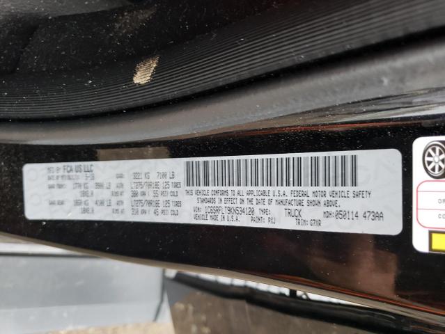 1C6SRFLT9KN534120 - 2019 RAM 1500 REBEL შავი ფოტო 10