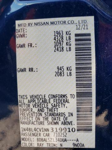 1N4BL4CV1NN319910 - 2022 NISSAN ALTIMA SR BLUE photo 10