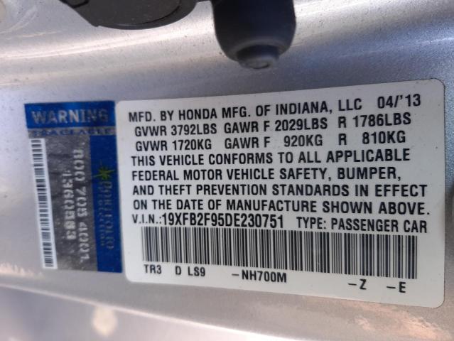 19XFB2F95DE230751 - 2013 HONDA CIVIC EXL Gümüş foto 10