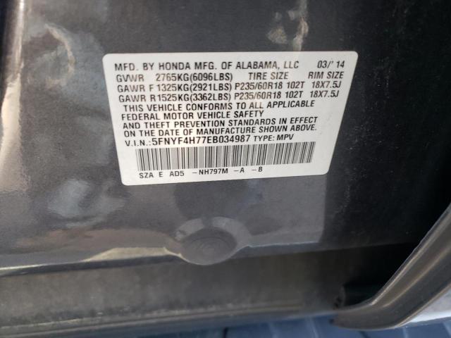 5FNYF4H77EB034987 - 2014 HONDA PILOT EXLN  photo 10