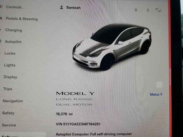 5YJYGAEE5MF194251 - 2021 TESLA MODEL Y أبيض صورة 8