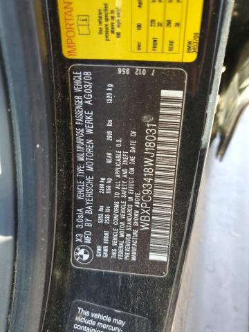 WBXPC93418WJ18031 - 2008 BMW X3 BLACK photo 10