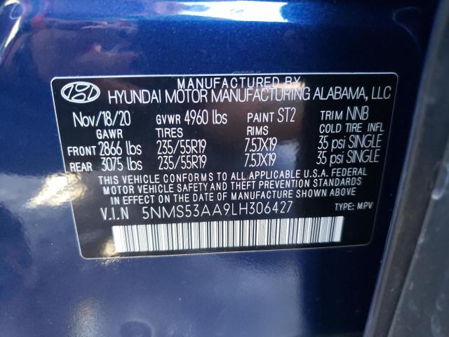 5NMS53AA9LH306427 - 2020 HYUNDAI SANTA FE L BLUE photo 10