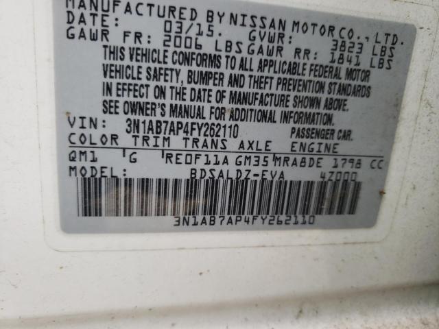 3N1AB7AP4FY262110 - 2015 NISSAN SENTRA WHITE photo 10