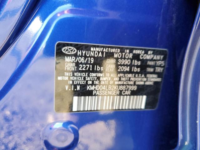 KMHD04LB2KU887999 - 2019 HYUNDAI ELANTRA SP BLUE photo 10