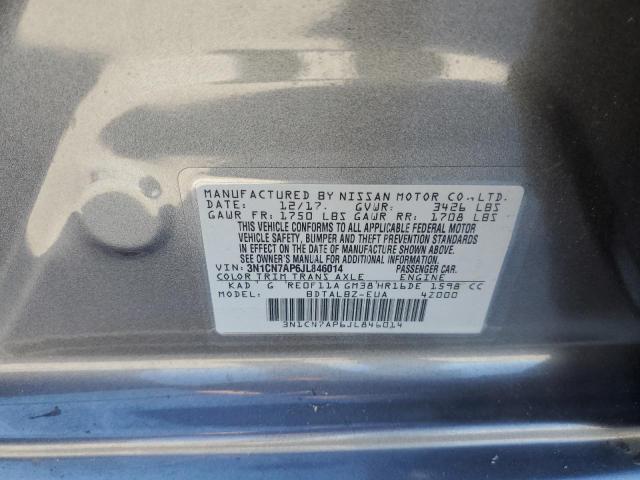 3N1CN7AP6JL846014 - 2018 NISSAN VERSA S GRAY photo 10