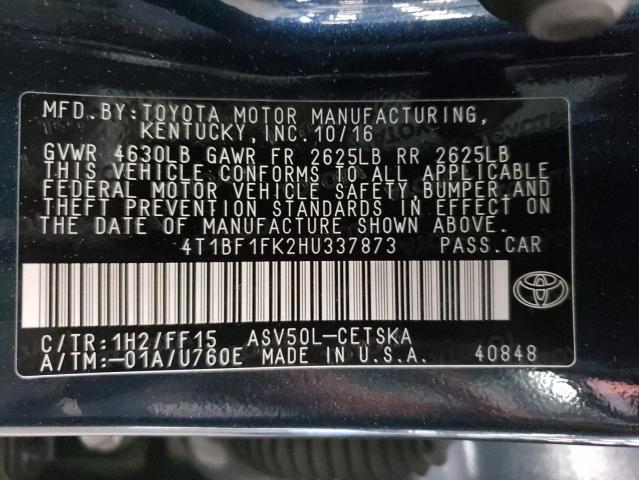 4T1BF1FK2HU337873 - 2017 TOYOTA CAMRY LE GRAY photo 10
