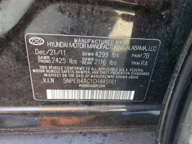 5NPEB4AC1CH445161 - 2012 HYUNDAI SONATA GLS BLACK photo 10