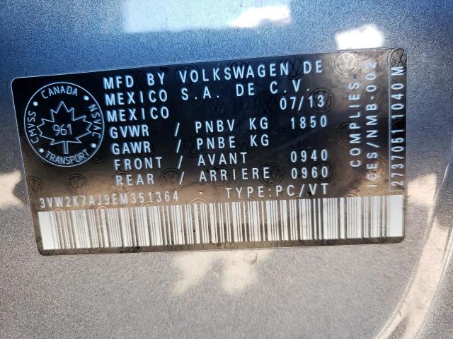 3VW2K7AJ9EM351364 - 2014 VOLKSWAGEN JETTA BASE 灰色 照片 10