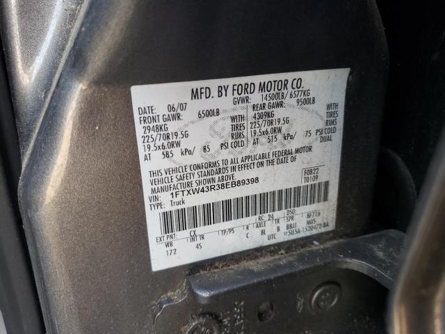 1FTXW43R38EB89398 - 2008 FORD F450 GRAY photo 10