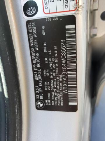 WBXPA73484WC35628 - 2004 BMW X3 2.5I SILVER photo 10