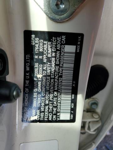 SHHFK8G71JU203762 - 2018 HONDA CIVIC TYPE WHITE photo 10