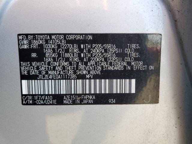 JTLZE4FE0A1117385 - 2010 TOYOTA SCION XB Silber Foto 10