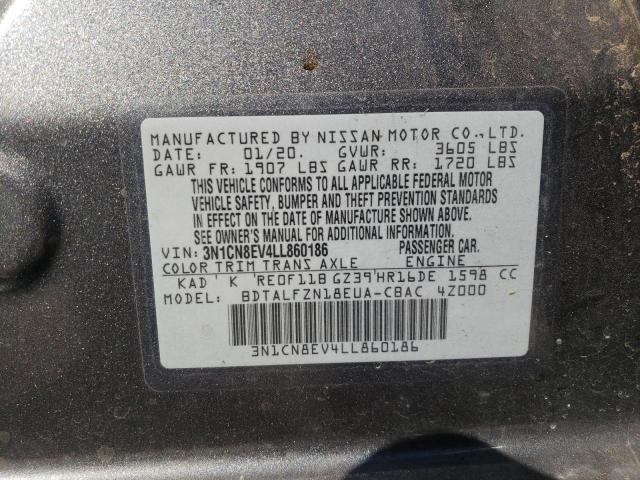 3N1CN8EV4LL860186 - 2020 NISSAN VERSA SV GRAY photo 10