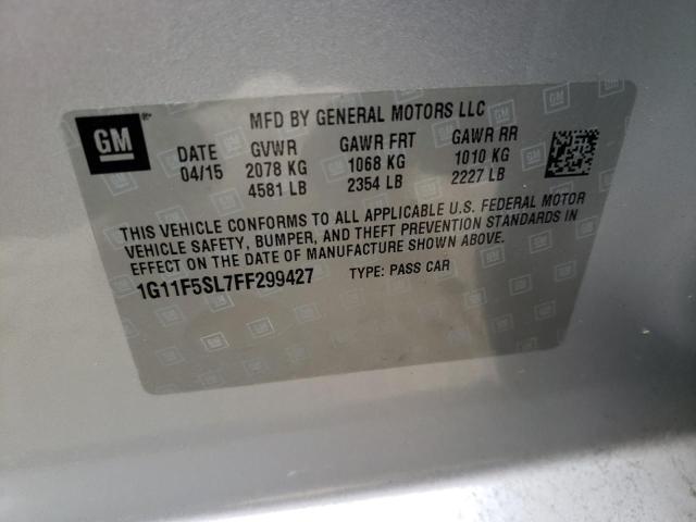 1G11F5SL7FF299427 - 2015 CHEVROLET MALIBU LTZ ვერცხლისფერი ფოტო 10