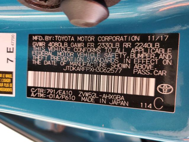 JTDKARFPXH3062577 - 2017 TOYOTA PRIUS PRIM 青绿色 照片 10