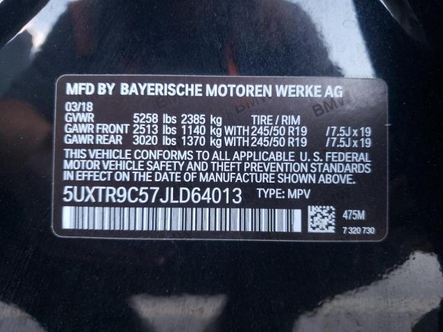 5UXTR9C57JLD64013 - 2018 BMW X3 XDRIVE3 BLACK photo 10