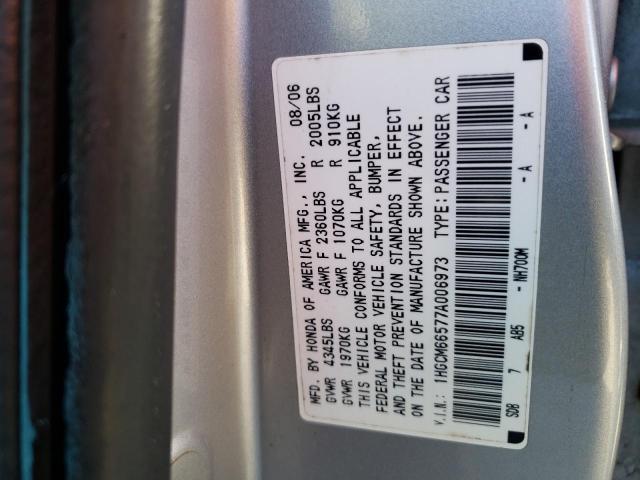 1HGCM66577A006973 - 2007 HONDA ACCORD EX SILVER photo 10