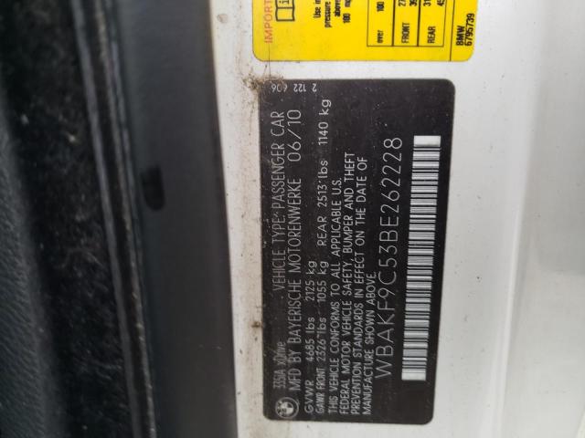 WBAKF9C53BE262228 - 2011 BMW 335 XI WHITE photo 10