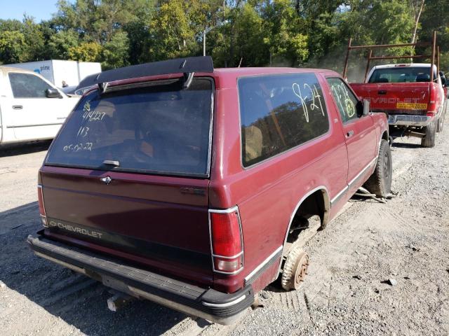 1GNCT18Z9M8258724 - 1991 CHEVROLET BLAZER S10 BURGUNDY photo 4