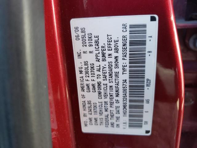 1HGCM66326A065734 - 2006 HONDA ACCORD LX RED photo 10