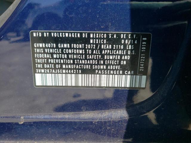 3VW2K7AJ5EM444219 - 2014 VOLKSWAGEN JETTA BASE 蓝色 照片 10