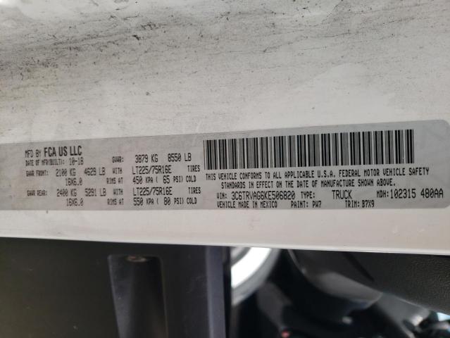 3C6TRVAG6KE506820 - 2019 RAM PROMASTER თეთრი ფოტო 10