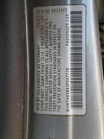 WVWTH63B63P047776 - 2003 VOLKSWAGEN PASSAT GLX Boz foto 10