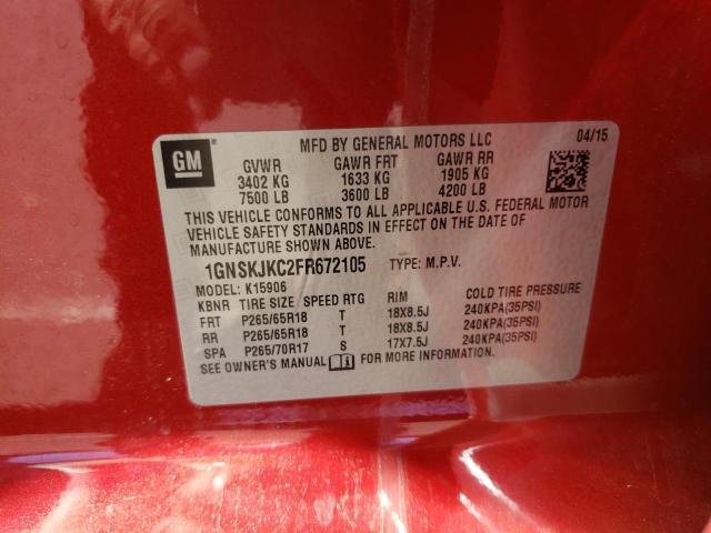 1GNSKJKC2FR672105 - 2015 CHEVROLET SUBURBAN K RED photo 10