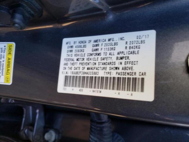 19UUB2F38HA005883 - 2017 ACURA TLX CHARCOAL photo 10