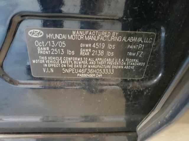 5NPEU46F36H053333 - 2006 HYUNDAI SONATA GLS BLUE photo 10