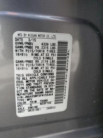 JN8AS5MT5FW155444 - 2015 NISSAN ROGUE SELE GRAY photo 10