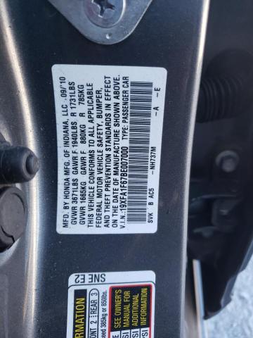 19XFA1F67BE007000 - 2011 HONDA CIVIC LX-S ნაცრისფერი ფოტო 10