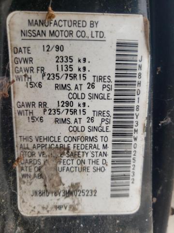 JN8HD18Y3MW025232 - 1991 NISSAN PATHFINDER BLACK photo 10