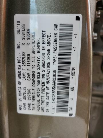 1HGCP3F8XAA023838 - 2010 HONDA ACCORD EXL TAN photo 10