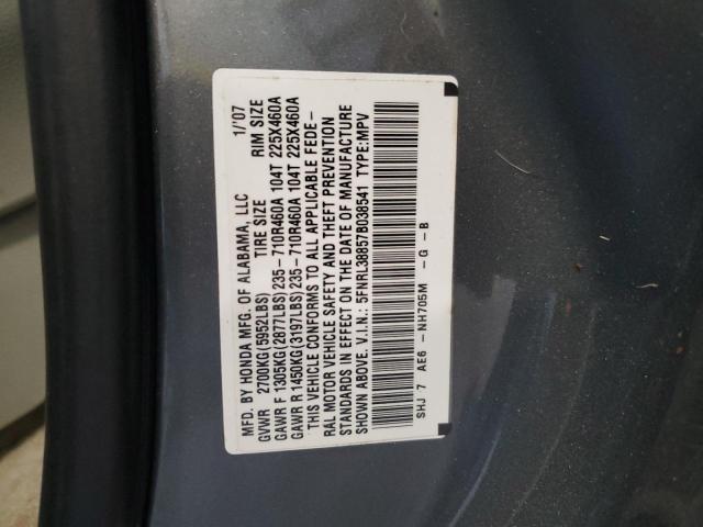 5FNRL38857B038541 - 2007 HONDA ODYSSEY TO GRAY photo 10