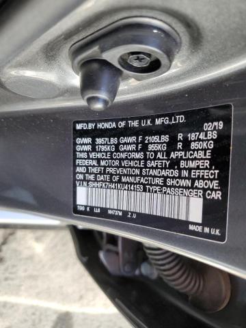 SHHFK7H41KU414153 - 2019 HONDA CIVIC SPOR 灰色 照片 10