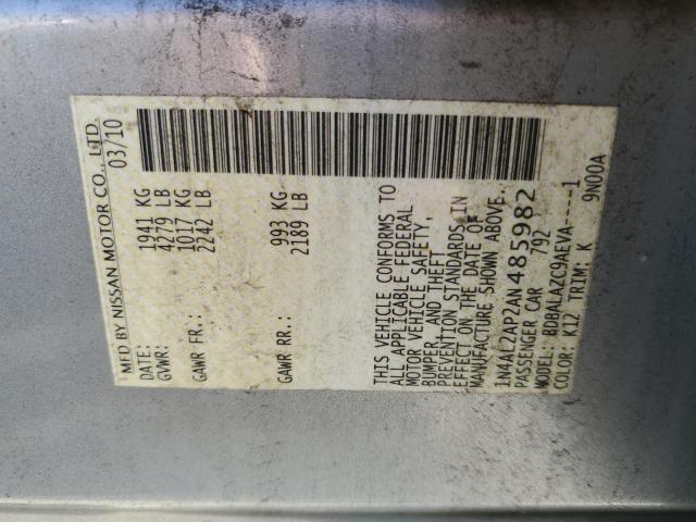 1N4AL2AP2AN485982 - 2010 NISSAN ALTIMA BAS SILVER photo 10