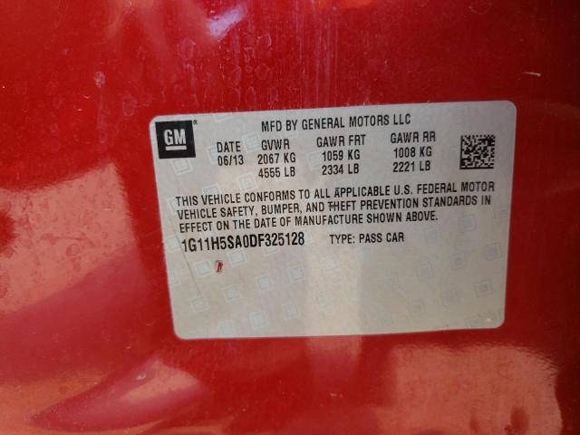 1G11H5SA0DF325128 - 2013 CHEVROLET MALIBU LTZ მუქწითელი ფოტო 10