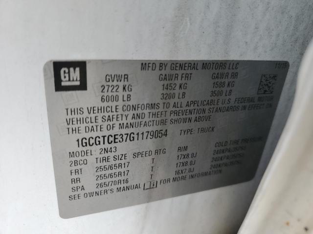 1GCGTCE37G1179054 - 2016 CHEVROLET COLORADO L WHITE photo 10