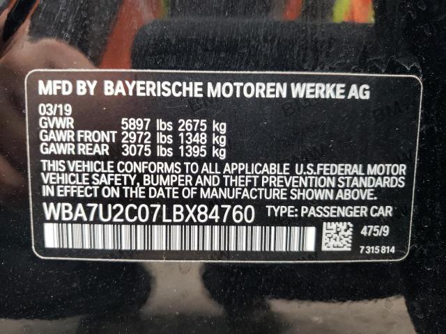 WBA7U2C07LBX84760 - 2020 BMW 750 XI BLACK photo 10