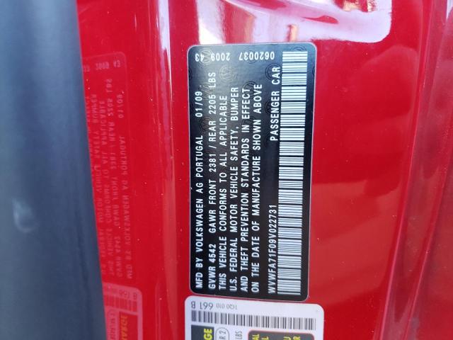 WVWFA71F09V022731 - 2009 VOLKSWAGEN EOS LUX Червоний фото 10