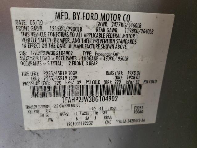 1FAHP2JW3BG104902 - 2011 FORD TAURUS LIM SILVER photo 10