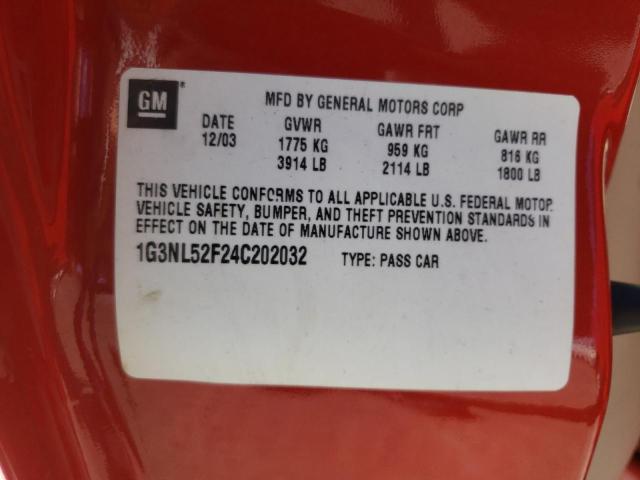 1G3NL52F24C202032 - 2004 OLDSMOBILE ALERO GL RED photo 10