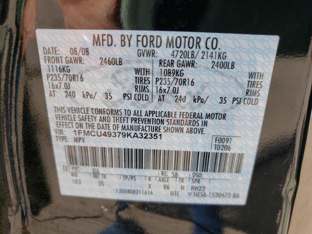 1FMCU49379KA32351 - 2009 FORD ESCAPE HYB BLACK photo 10