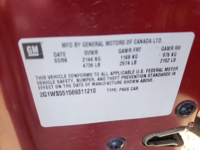 2G1WS551569311210 - 2006 CHEVROLET IMPALA POL RED photo 10