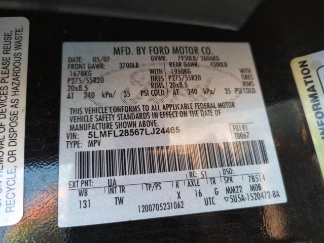 5LMFL28567LJ24465 - 2007 LINCOLN NAVIGATOR 黑色 照片 10