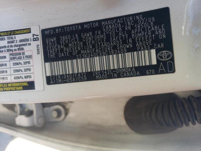 2T1KU40EX9C183409 - 2009 TOYOTA MATRIX 白色 照片 10