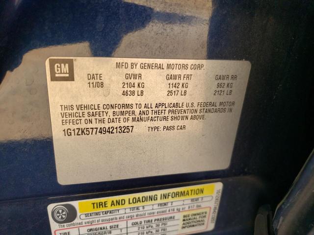 1G1ZK577494213257 - 2009 CHEVROLET MALIBU LTZ ლურჯი ფოტო 10