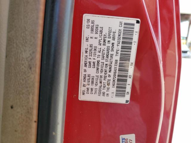 1HGCM726X6A013368 - 2006 HONDA ACCORD EX RED photo 10